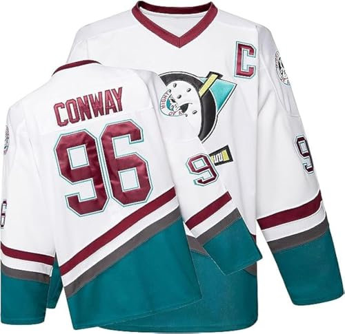 Mighty Ducks Jersey Movie Eishockey Trikot S-XXXL Charlie Conway #96 Adam Banks #99 90S Hip Hop Kleidung für Party, 96#weiß, XXL