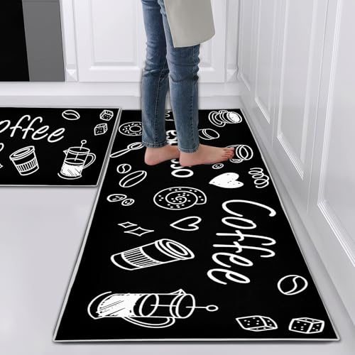 Hoimlm Kitchen Rug Set 2 Piece Non Slip and Anti Fatigue Kitchen Mat | Washable Mats and Rugs for kitchen,Hallway Runner Set, Dining Room, Entryway and Home Decoration Office