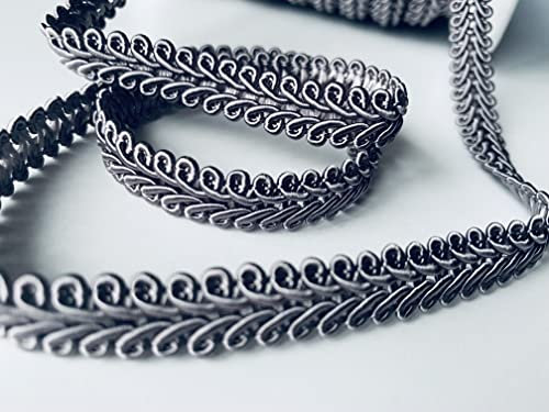 Rayon Braid Cord Textile Trim Home Decor - Pillow, Cushion, Curtains Edge Trimming Upholstery - 10mm Wide - Any Length (Sold by The Metre) (Dark Grey)