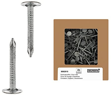 HELPMATE – Dachpappennägel 2,0x20 mm mechanisch verzinkt – 400g Dachpappstifte Typ B – Dachpappnägel DIN 1160 B – Dachnägel ideal für Dachpappe, Kunststoffplanen & Schiefernplatten