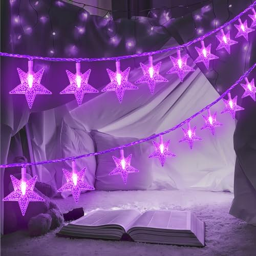 ITICdecor Star Lights 15 FT 30 LED Battery Operated Indoor&Outdoor Twinkle Fairy String Lights for Xmas Tree (Purple)