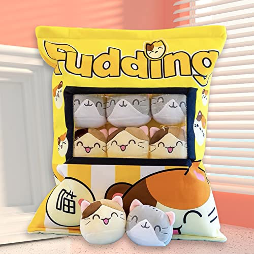 HICAS Nette Snack Kissen Gefüllte Tier Spielzeug, Kawaii Nette Plüsch Puppe Kissen, Pudding Dekorative Abnehmbare Kitty Katze Puppen Kreatives Spielzeug Geburtstag für Teens Mädchen Kinder