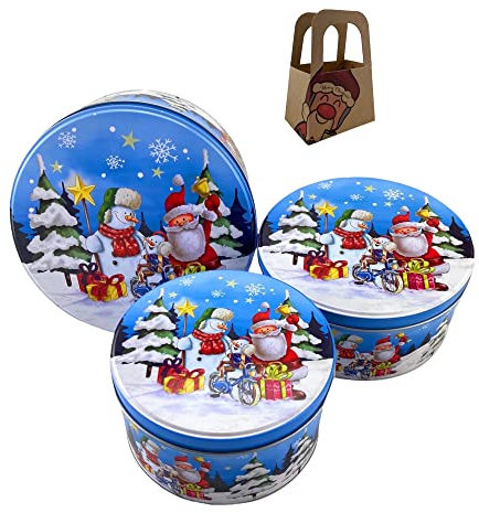 Geschenkset Keksdose Plätzchendose Metalldose 3er Set Weihnachtsspaß Weihnachten mit süßer Rentier Mini-Geschenktasche