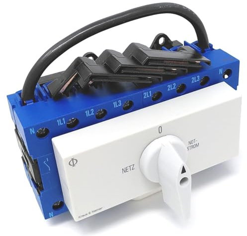 Kraus&Naimer 4-poliger 40A Lastschalter mit Spatenanschluss, 3-Wege, 4000W, IP20, manuell, blau, Scharnierhebel, normalerweise offen