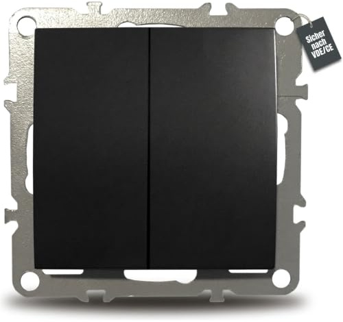 ADELID 2-Fach Lichtschalter Unterputz 84x84mm | Doppelschalter Serienschalter 220-250V 10A | Schwarz matt lackiert | IP20 Schutzklasse für Dose Ø 60mm