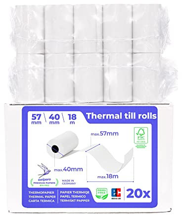 SWIPARO - Ec-Cash Thermorollen 57mm x 18m x 12mm - Kassenrollen - Thermopapier - Bonrollen für Bankomat - Kredit-Kartenlesegeräte mit SEPA-Lastschrifttext (20 Stk.)