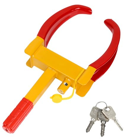 Sonnewelt 1 Stück Radkralle Reifenkralle, Wegfahrsperre mit 3 Schlüsseln, Parkkralle Diebstahlsicherung PVC-Schutz, Schließzylinder aus Messing Radkralle für Anhänger für Autos, Wohnwagen, Anhänger