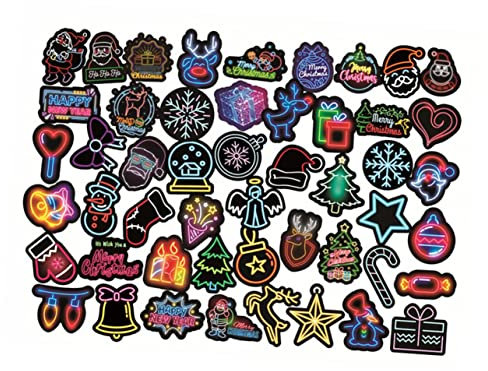 Warmhm Christmas Neon Graffiti Stickers Set 100pcs, Neon Lights Effect Decals for Xmas Party Decoration, Waterproof Vinyl Stickers for Laptop, Phone, Bottle, Holiday Celebration