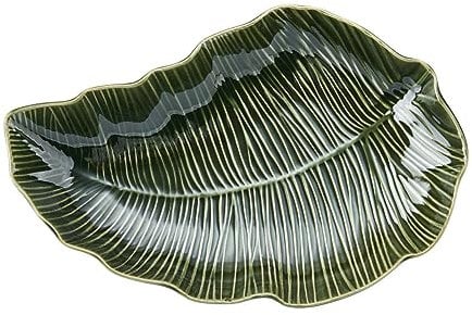 Mikasa Jardin plat de service en grès en forme de feuille, plat de service vert unique pour les réceptions, 31,5 cm - Lavable au lave-vaisselle