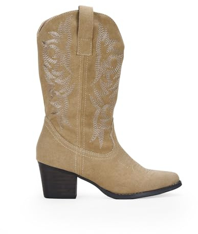 BOSANOVA Botas Cowboy para Mujer confeccionadas en Ante con Detalle de Costuras a Tono, caña de 28.5 cm y tacón en Bloque de 5'5 cm. Cierre con Cremallera. Calzado para Mujer