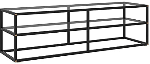 Mobile Porta TV Nero con Vetro Temperato 140x40x40 cm, Entertainment Center, TV per Soggiorno, Supporto TV, per Soggiorno o Salotto