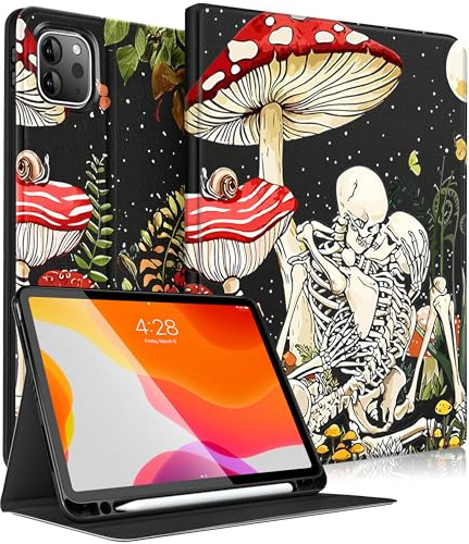 Pegmode Schutzhülle für iPad Pro 12,9 Zoll (32,9 cm), niedlicher Totenkopf, Gothic, Skelett, lustiges Mädchen, gruseliges Design mit Stifthalter, Smart-Cover für Apple iPad Pro 12,9 Zoll