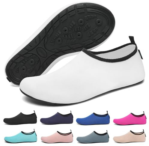 SAGUARO Chaussures Aquatiques Chausson de Plage d'eau Chaussettes Aquatiques Séchage Rapide Chaussures Eau pour Piscine Bain Sport Nautique Surf Rivière pour Homme Femme Argent GR.40/41