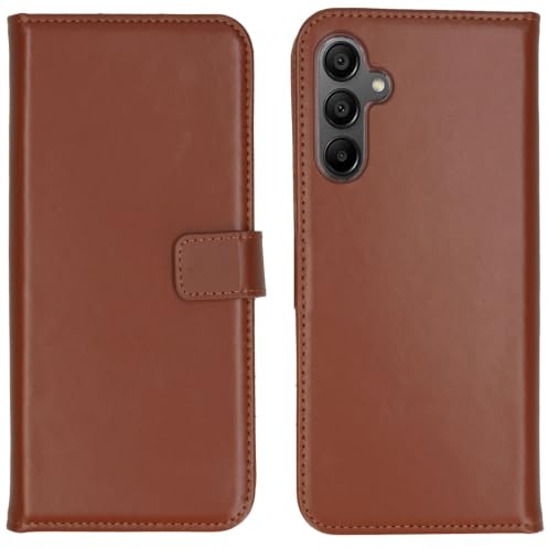 Selencia Kompatibel mit Samsung Galaxy A15 (4G), Samsung Galaxy A15 (5G) Hülle – Era Echtes Leder Bookcase Cover - Handyhülle in Hellbraun [Platz für 3 Karten und Briefgeld, Magnetverschluss]