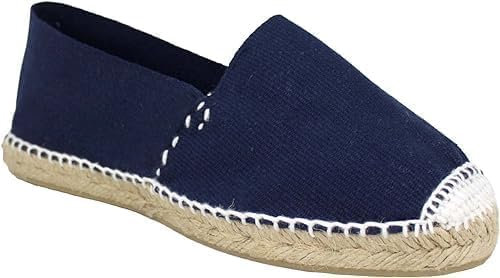 HECHO EN ESPAÑA - Alpargatas Clásicas de Esparto - Lona - Suela de Yute y Goma (Azul Marino, 44)