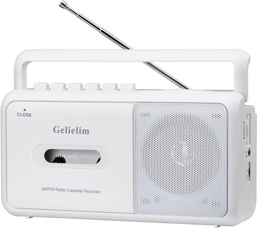 Gelielim Cassette Player Boombox, Portable AM/FM Radio Stereo, Cassette Tape Player Recorder with Big Speaker and Earphone Jack, Battery Operated or AC Powered Tape Recorder Cassette Player(White)