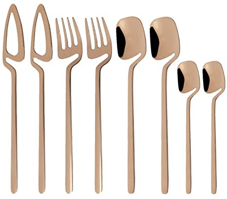 DDNGEJ Set di Posate 8 Pezzi Set di Posate in Acciaio Inossidabile Coltello Forchetta per la casa Cucchiaio da Dessert Stoviglie Set di stoviglie in Oro Rosa Set di Posate da Cucina