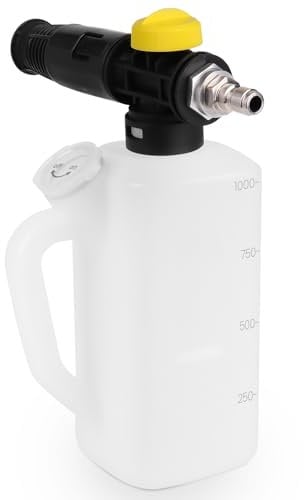 DERASL 1L Snow Foam Lance with Adjustable Sprayer Jet - Bottle Nozzle for 1/4 Quick Connect, Includes Shampoo Measuring Cup, Compatible with Pressure Washer Car Wash Systems