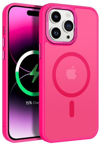 GUAGUA Coque pour iPhone 14 Pro Max Compatible avec MagSafe Protection Antichoc Qualité Militaire Dos Anti Rayures Étui Housse Arrière Translucide Givrée Anti-Empreintes Digitales,6,7(Rose Vif)