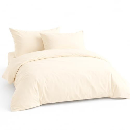 LivinEase Bettwäsche 200x200 Set - Mikrofaser Bettbezug 200x200 cm + 2 Kissenbezüge 80x80 cm - Bettwäsche Creme