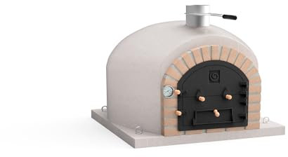 MOVELAR - Forno a legna esterno VESUVIUS (bianco - 120 x 120 x 85 cm) - Forno in cemento refrattario, isolato sughero, cottura tradizionale legno, 3 coperchi in ceramica, giardino