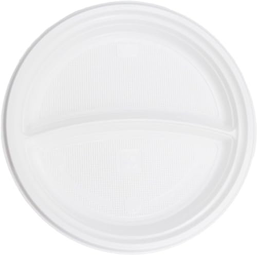 GLOBAL MASTER Plastikteller 100 Stück 2-geteilt/Mehrweg Ø22 cm Plastik Teller Kunststoffteller/Partyteller Partygeschirr Plastikgeschirr Spülmaschinenbeständig