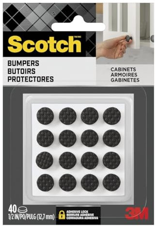Scotch Cuscinetti adesivi neri per paraurti, 40 pezzi, cuscinetti in gomma autoadesivi rotondi da 3/8, paraurti in gomma per porte di armadi, progettati per proteggere armadi e cassetti, smorzamento