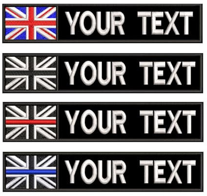 2PCS Customized Name Patches, Personalized Tactical Morale Embroidered Name Tapes with British Flag Patch for Tactical Backpacks Hats Caps Bags Military Vest (L1)