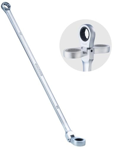 toolant 10 mm extra langer Ratschenschlüssel, Flexkopf und fester gekröpfter Kopf, Doppel-Kombischlüssel, CR-V-Stahl