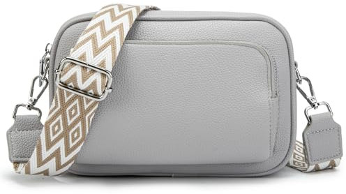 LUXCAELY Umhängetaschen Damen Schultergurten Damen Leder Bauchtasche Damen Crossbody Bag Damen Mode Hüfttaschen Breitem Schultergurt - Grau
