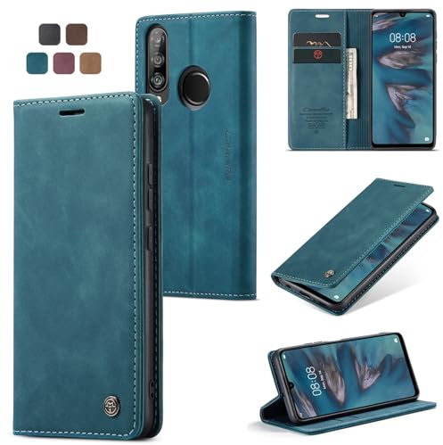 owlhold Cover Huawei P30 Lite/Huawei Nova 4e Custodia Magnetica Portafoglio Flip[Antiurtoo][Cavalletto][Carta Fessura] Cover Pelle per Huawei P30 Lite/Nova 4e -Blu verde