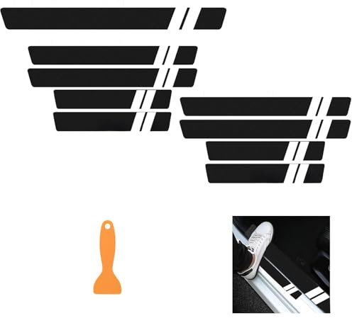 NIYATA 9 Pcs Car Door Sill Protector,Carbon Fiber Threshold Protective Sticker,Door Sill Protectors for Most Vehicles,Scratch Resistant Entry Scuff Guards with 2 Short White Lines