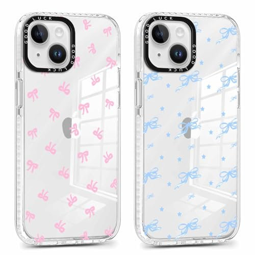 Foonary 2 Stück Transparent Handyhülle für iPhone 14/iPhone 13 6,1, Hülle mit Aesthetic Muster Schleifen und Fliege Motiv Design Mädchen Frauen Case, Silikon Schutzhülle Cover für iPhone 14/13, 05