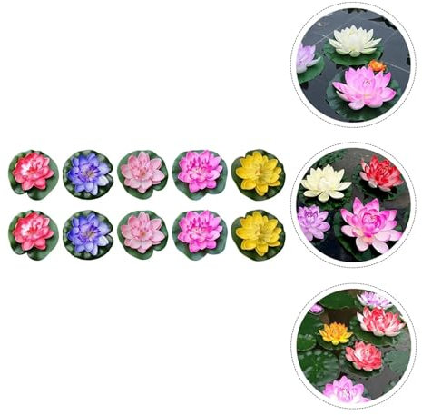 Loto Artificial Adorno de estanque de EVA de loto Artificial, decoración flotante for piscina, adorno de superficie de agua for peces, decoración de lirio for acuario, cuenco, semillas de flores Decor