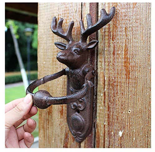 SGKOMN Sliding Barn Door Handle European Style Retro Door Knocker - Deer Head Design, 22.4cm/8.8in Tall Wrought Iron Gate Pull Hand for Barn/Garden/Shed/Farmhouse