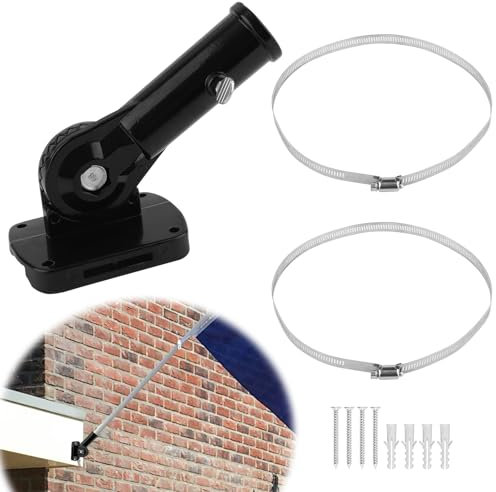 NQEUEPN Supporto per Asta Bandiera Metallo, Senza Foratura Supporto per Asta Bandiera Regolabile Supporto per Asta Bandiera Resistente per Ringhiere Quadrate e Rotonde Pareti Balconi Recinti (Nero)