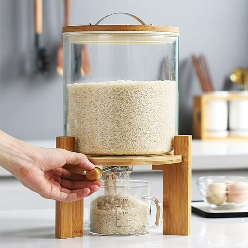 Aocay Reisspender 5L/8L, Müslispender Glas mit Messbecher-Glas, Küchen Reisbehälter mit Deckel, Versiegelter Getreidebehälter, Versiegelt und Frisch Gehalten, Kapazität Optional (5L)