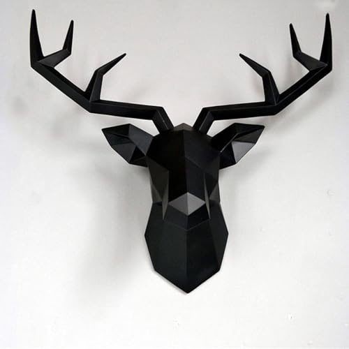 Hirschkopf wanddeko,hirschkopf,hirschgeweih deko,Rotwild-Kopf-Dekoration Wandbehang,Tierkopf,geometrisches Hirschgeweih,3D Wanddekorationen,Hirschkopf Geweih Wanddekoration Deko Skulptur(Black,M)