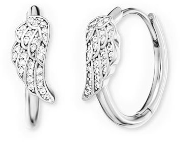 Engelsrufer Damen Creolen mit Engelsflügel aus Sterling Silber in silber- besetzt mit 56 weißen Zirkonia Steinen - Clipverschluss - nickelfrei
