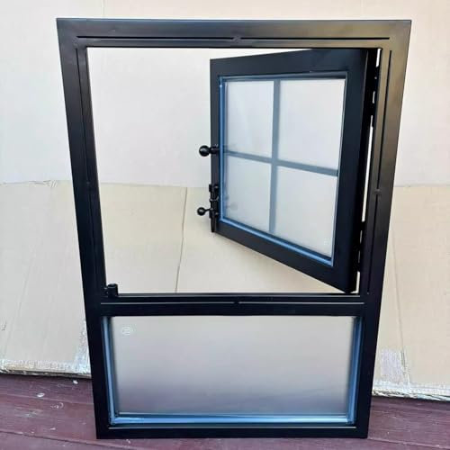Fensterc Kellerfenster mit Schwarzen Scheiben für Häuser, Ersatzfenster für Schuppenkeller und Hühnerställe, Lüftungsfenster für Hühnerställe mit Gehärtetem Glas und Fliegengitter(40x70cm(15.6x27.3inc