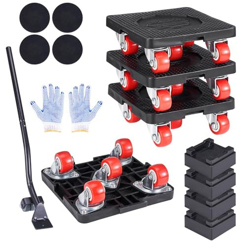 4 Stück Möbel Transportrollen Set, Möbeltransportrollen mit 5 Räder, 360° Drehbar, 400kg Tragfähigkeit, Möbelheber für Schwere Möbel Umzug