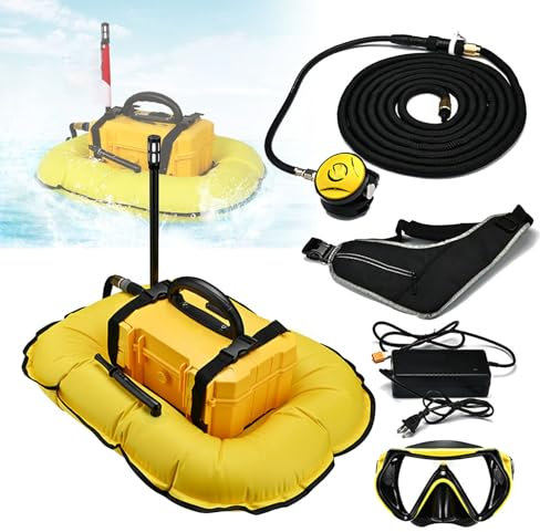 Portable Diving Ventilator, Wireless Circulating Water Cooling Heat Dissipation, Rechargeable Scuba Diving Ventilator Tank, 10/15 Meters Maximum Diving Depth, for Underwater,Yellow-80000mAh