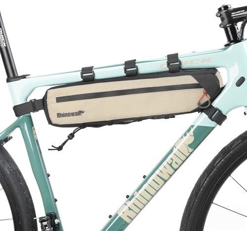 Rhinowalk Fahrrad Rahmentasche wasserdicht Oberrohr Tasche mit Seitenfächern Pumpenhalter Kabelführung reflektierend für MTB, Rennrad, Gravel (Beige 2,1L)