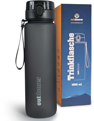 outdoorer Gourde 1 l avec filtre – Volume 1050 ml, sans BPA, anti-fuite – Bouteille d'eau étroite avec infuseur à fruits pour le sport, le fitness, l'école, le vélo, les randonnées en montagne