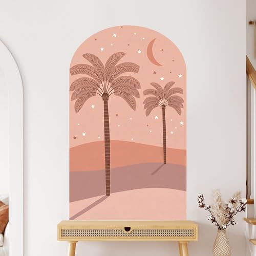 TOARTI Boho Dekoration Tapete Selbstklebend Orange Kokosnussbäume Halbkreis Geometrisch Bögen Wandaufkleber Pflanzen Wanddekorationen für Kinderzimmer Babyzimmer Badezimmer Mädchen Junge