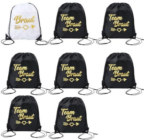 Turnbeutel team braut,JGA beutel set,Team Bride Turnbeutel mit Kordelzug,JGA Frauen Turnbeutel,Weiß Bride Rucksack,Schwarz rucksack jga damen für Junggesellenabschied Braut Party,Rucksack