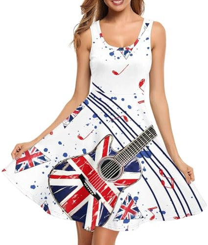 Uacyareni Robes d'été pour femmes, robes débardeur drapeau britannique avec poche, Guitare drapeau anglais, XS