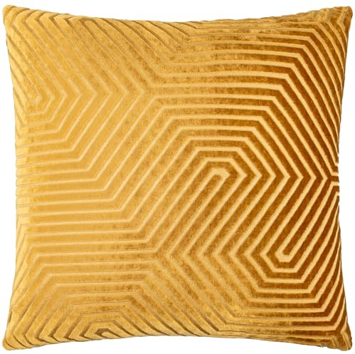 Paoletti Evoke Velvet Feather Filled Cushion – Luxurious Chevron Pattern Decorative Square Pillow With Filling (Gold - 55x55cm)