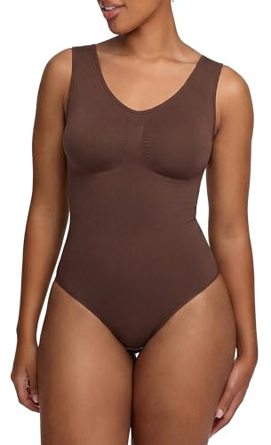 CFab Shapewear Damen Body Bauchweg mit String Tank Bodysuit | Starke Bauchkontrolle String Design nahtloser Komfort breite Träger und sicherer Sitz unter enger Kleidung