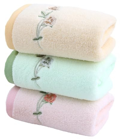 DONGKER Handtücher, 3er Pack Baumwolle Handtuch, 75x35 cm, Weich und Saugfähig Gästetücher mit Blumenmuster für Badezimmer, Bad, Gäste, Spa und Küche